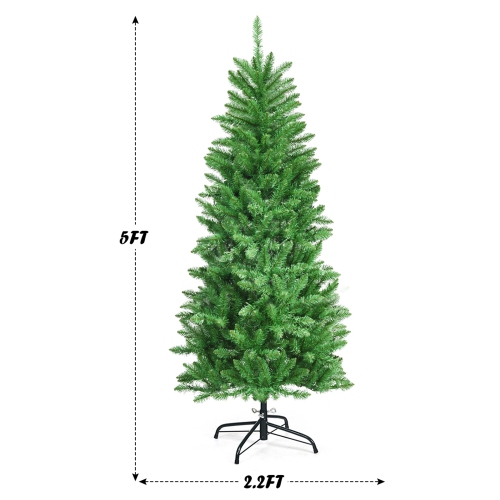 Gymax 5 ft Pre-lit Pencil Christmas Tree Hinged Fir Tree Holiday Decor w/ LED Lights
