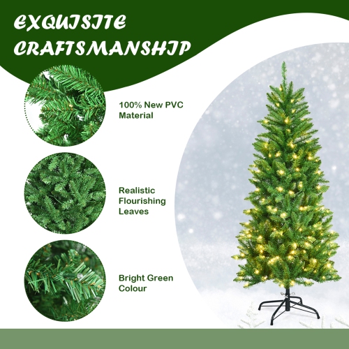 Gymax 5 ft Pre-lit Pencil Christmas Tree Hinged Fir Tree Holiday Decor w/ LED Lights