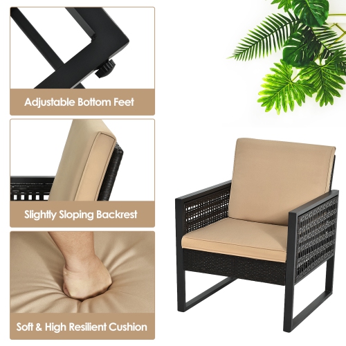 Gymax 3PCS Rattan Outdoor Bistro Set Patio Conversation Furniture Set w/ Cushions