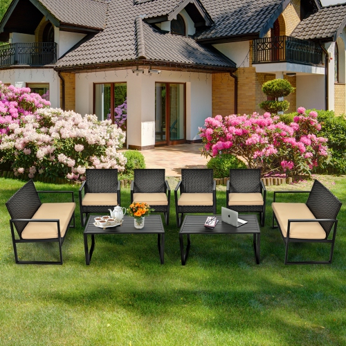 Image 1 de 10.. Salon de jardin en résine tressée 8 pièces Gymax