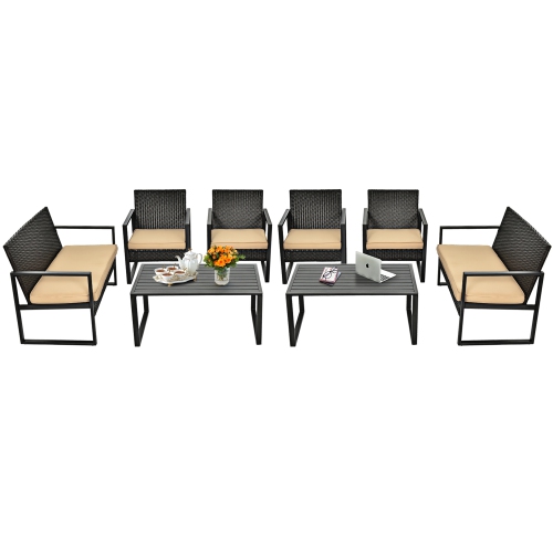 Gymax 8PCS Outdoor Wicker Rattan Furniture Set Patio Conversation Set w/ Cushions