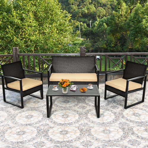 Gymax 8PCS Outdoor Wicker Rattan Furniture Set Patio Conversation Set w/ Cushions
