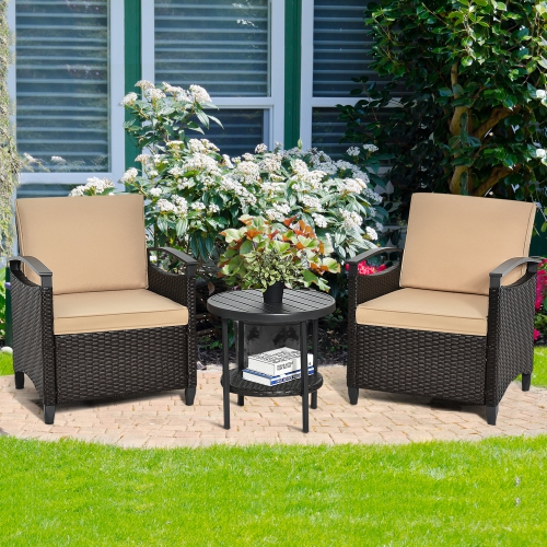 Image 1 de 10.. Salon de jardin en résine tressée 3 pièces Gymax