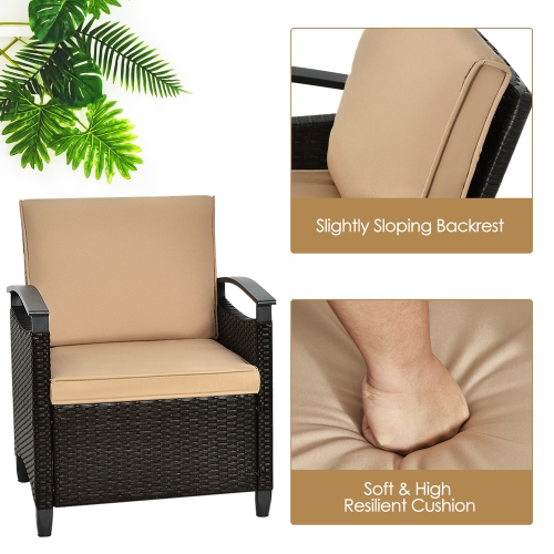 Gymax 3PCS Outdoor Wicker Bistro Set Patio Conversation Furniture Set w/ Cushions