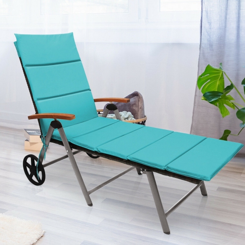 Gymax 2PCS Folding Patio Rattan Lounge Chair Cushioned Aluminum Adjust Wheel Turquoise