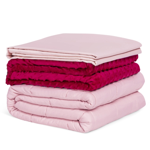 GYMAX  25Lbs Heavy Weighted Blanket 3 Piece Set W/hot & Cold Duvet Covers 60"x80" In Pink