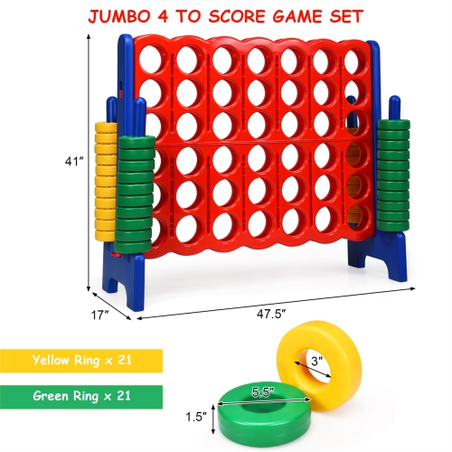 Gymax Jumbo 4-to-Score Game Set Giant 4 in A Row Kids Adults w/ 42 Jumbo Rings
