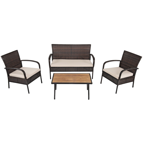 Gymax 4PCS Cushioned Rattan Patio Conversation Set Outdoor Furniture Set