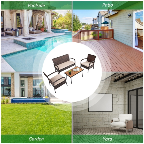 Gymax 4PCS Cushioned Rattan Patio Conversation Set Outdoor Furniture Set