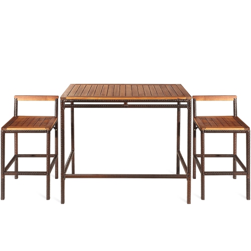 Gymax 3PCS Patio Bar Set Dining Set Outdoor Furniture Set w/ Wooden Tabletop