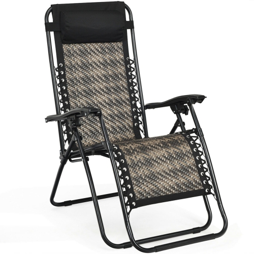 Gymax Folding Rattan Patio Lounge Chair Recliner w/ Headrest