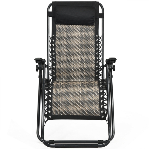 Gymax Folding Rattan Patio Lounge Chair Recliner w/ Headrest