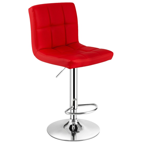 Gymax Set of 4 PU Leather Bar Stool Swivel Bar Chair w/ Adjustable Height Red