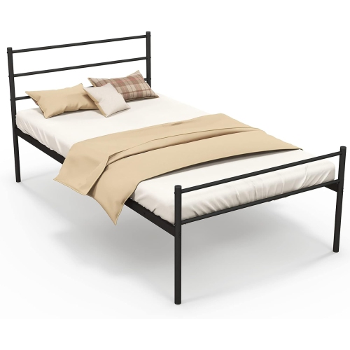 Gymax Twin Size Metal Bed Frame Platform Mattress Foundation W/ Headboard Black