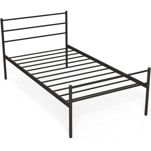 Gymax Twin Size Metal Bed Frame Platform Mattress Foundation W/ Headboard Black
