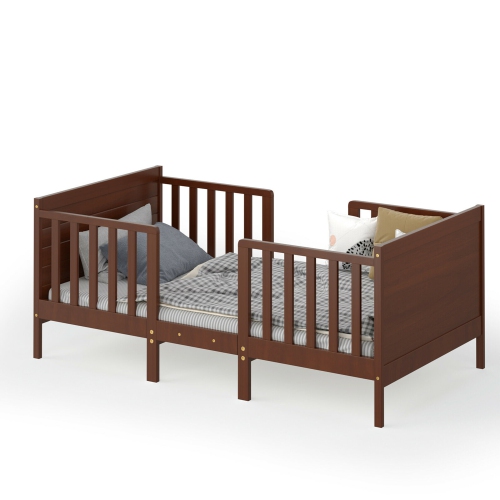 Gymax 2-in-1 Convertible Toddler Bed Kids Wooden Bedroom Furniture w/ Guardrails