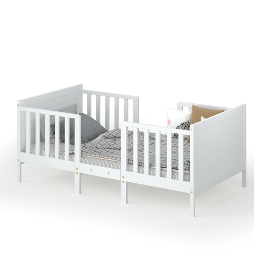 Gymax 2-in-1 Convertible Toddler Bed Kids Wooden Bedroom Furniture w/ Guardrails