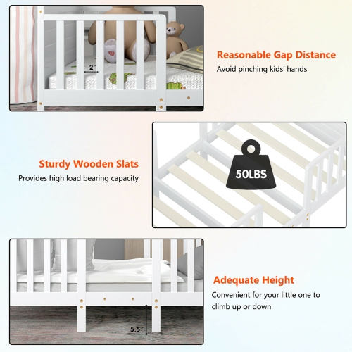 Gymax 2-in-1 Convertible Toddler Bed Kids Wooden Bedroom Furniture w/ Guardrails