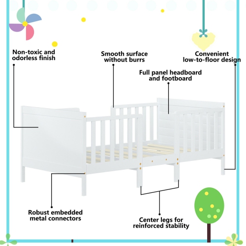 Gymax 2-in-1 Convertible Toddler Bed Kids Wooden Bedroom Furniture w/ Guardrails