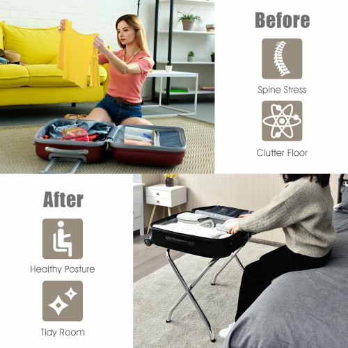 Gymax Folding Luggage Rack Chromed Metal Suitcase Holder Shelf for Home Hotel