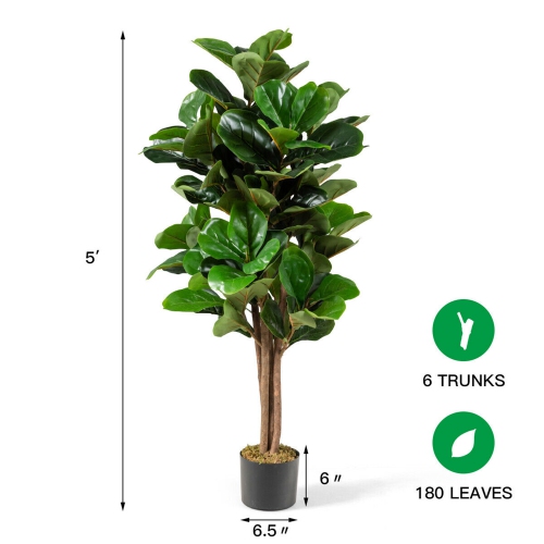 Gymax 5Ft Fiddle Leaf Fig Tree Artificial Greenery Plant Home Office Decoration
