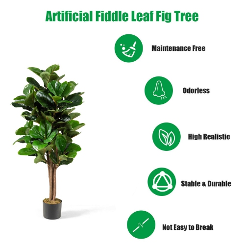 Gymax 5Ft Fiddle Leaf Fig Tree Artificial Greenery Plant Home Office Decoration