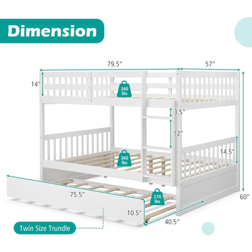 Gymax Full over Full Bunk Bed Platform Wood Bed Captain's Bed w/ Trundle & Ladder Rail