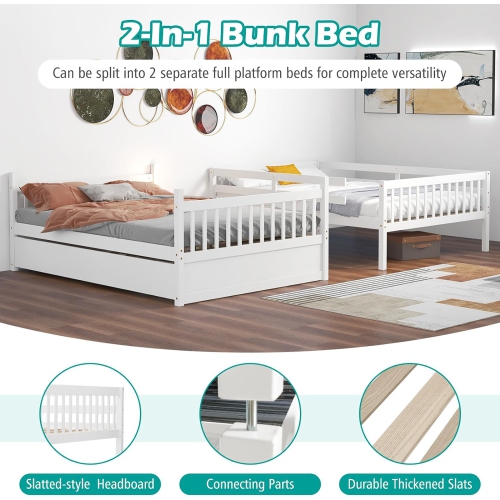 Gymax Full over Full Bunk Bed Platform Wood Bed Captain's Bed w/ Trundle & Ladder Rail