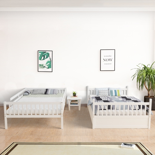 Gymax Full over Full Bunk Bed Platform Wood Bed Captain's Bed w/ Trundle & Ladder Rail