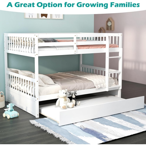Gymax Full over Full Bunk Bed Platform Wood Bed Captain's Bed w/ Trundle & Ladder Rail