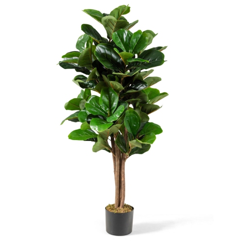 Gymax 4Ft Fiddle Leaf Fig Tree Artificial Greenery Plant Home Office Decoration