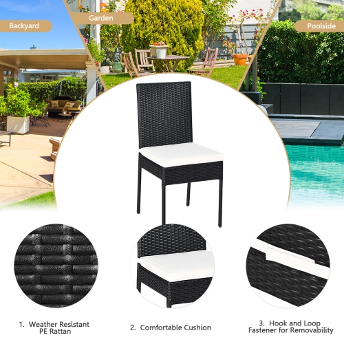 Gymax 5PCS Rattan Patio Dining Set Outdoor w/ Cushion Wooden Tabletop 4 Chairs