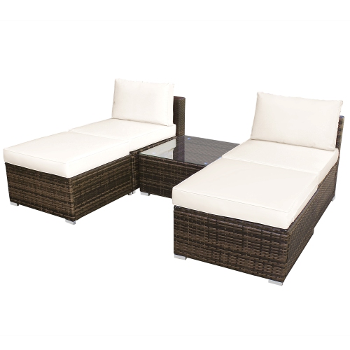 Gymax 5PCS Outdoor Furniture Set Patio Rattan Armless Chair & Ottoman w/ Cushion