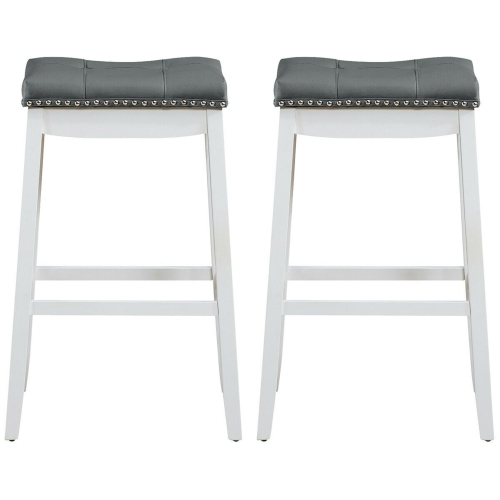 Gymax Set of 2 Nailhead Saddle Bar Stools 29'' Pub Chairs with Rubber Wood Legs White