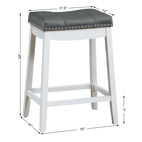 Gymax Set of 2 Nailhead Saddle Bar Stools 24'' Counter Stools White with Grey Cushion