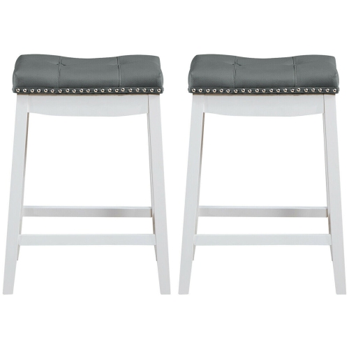 Gymax Set of 2 Nailhead Saddle Bar Stools 24'' Counter Stools White with Grey Cushion
