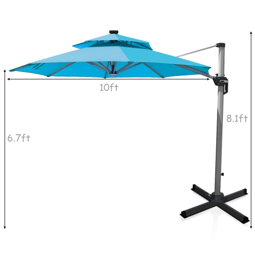 Gymax 10Ft Outdoor Solar Lighted Cantilever Umbrella w/ USB Cable Turquoise/Beige