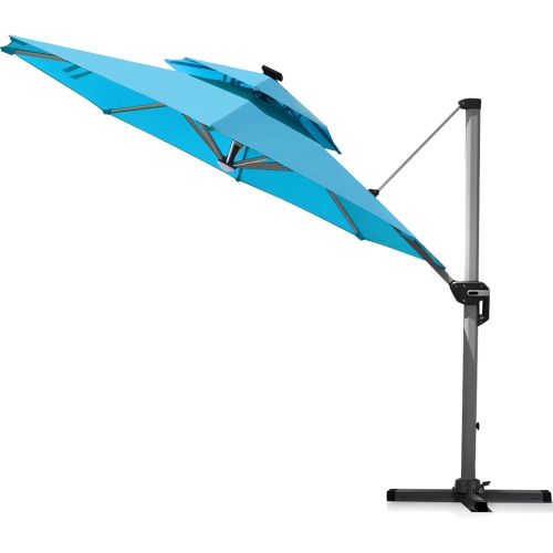 Gymax 10Ft Outdoor Solar Lighted Cantilever Umbrella w/ USB Cable Turquoise/Beige