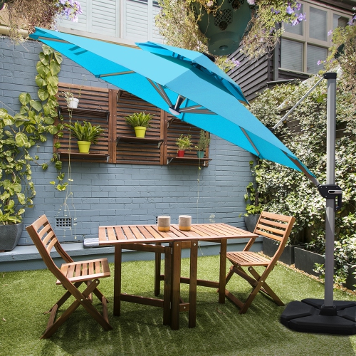 Image 1 de 6.. Gymax 10Ft Outdoor Solar Lighted Cantilever Umbrella w/ USB Cable Turquoise/Beige