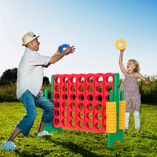 Gymax Jumbo 4-to-Score Game Set Giant 4 in A Row Kids Adults w/ 42 Jumbo Rings