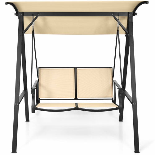 Gymax Patio Canopy Swing Outdoor Swing Chair 2-Person Canopy Hammock Beige