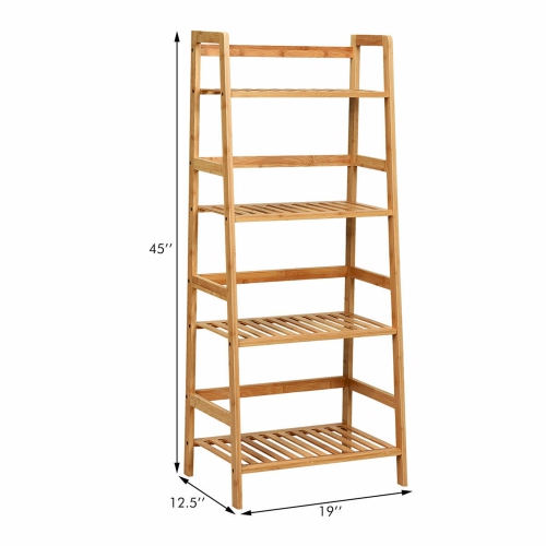 Gymax 4-Tier Bamboo Ladder Shelf Multipurpose Plant Display Stand Storage Bookshelf