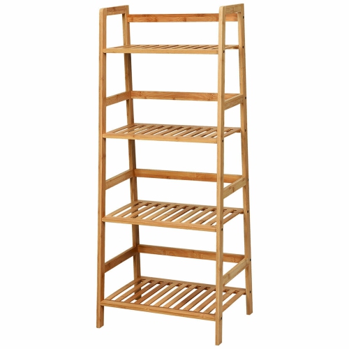 Gymax 4-Tier Bamboo Ladder Shelf Multipurpose Plant Display Stand Storage Bookshelf