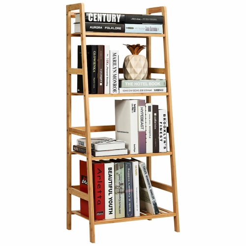 Gymax 4-Tier Bamboo Ladder Shelf Multipurpose Plant Display Stand Storage Bookshelf