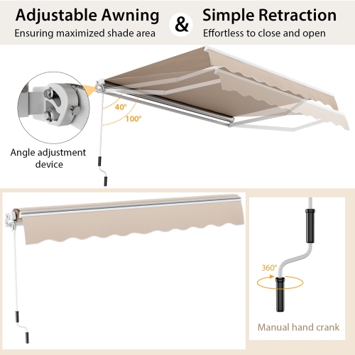 Gymax Retractable Patio Awning Aluminum Deck Sunshade Shelter Outdoor Beige