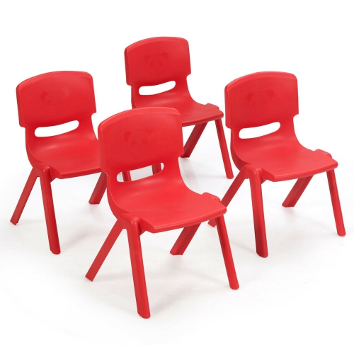 GYMAX  4-Pack Kids Plastic Stackable Classroom Chairs Indoor/outdoor Kindergarten In Red