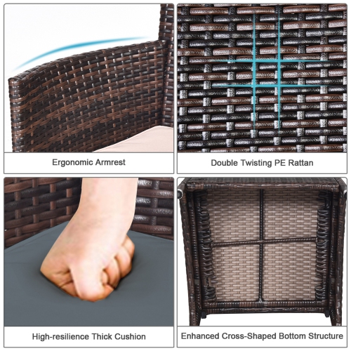 Gymax 3PCS Patio Outdoor Rattan Furniture Set w/ Cushioned Chairs Coffee Table