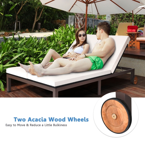 Gymax Adjustable Patio Rattan 2 Person Recliner Lounge Chair w/ Cushion Wheel