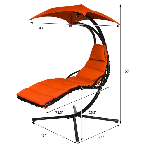 Gymax Patio Hammock Swing Chair Hanging Chaise w/ Cushion Pillow Canopy Orange