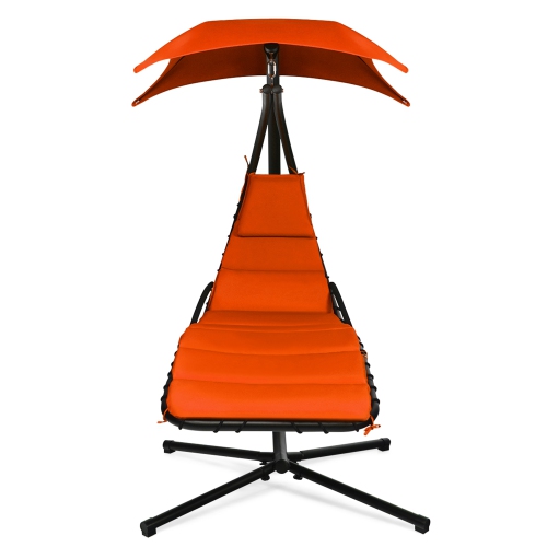 Gymax Patio Hammock Swing Chair Hanging Chaise w/ Cushion Pillow Canopy Orange